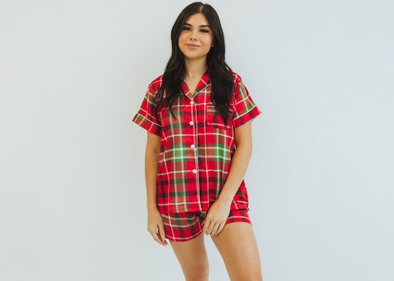 custom Plaid pajamas, womens Christmas pajamas, satin Xmas pajamas, plaid pajamas, Xmas pajamas, custom Christmas pajamas, family pajamas