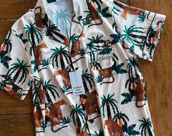 Men’s Satin Sleep Set, Cheetah Print Jungle Safari Pajama Shorts, Matching Animal PJs