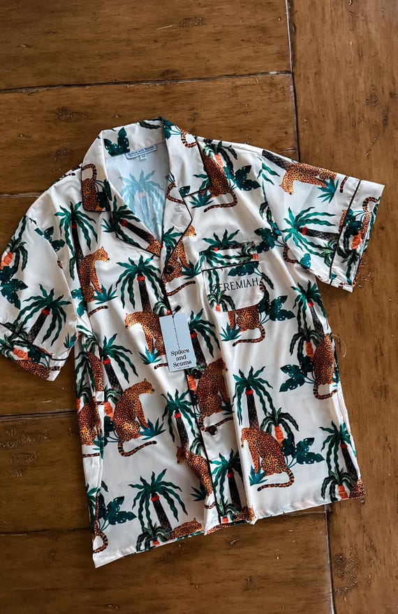 Men’s Satin Sleep Set, Cheetah Print Jungle Safari Pajama Shorts, Matching Animal PJs