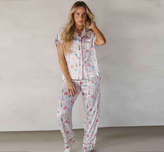 Bridal Party Pajama Pants Set – Cute Satin Bachelorette PJs for Bride & Bridesmaids – Wedding Party Sleepwear, Matching Wedding Sleepwear