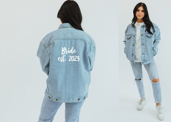 Mari et mariee vestes de couple vestes pour nouveaux maries mariage demoiselle d honneur veste en denim personnalisee veste en jean tribu de mariee cadeau de fiancailles Etsy France