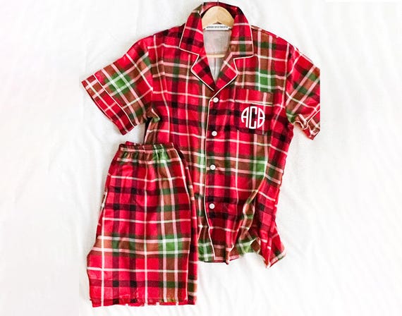 Red Plaid Christmas Pajamas, Holiday Matching Family PJs, Holiday Loungewear Set, Satin Red Plaid Pajamas, Matching Christmas Pajamas, PJs
