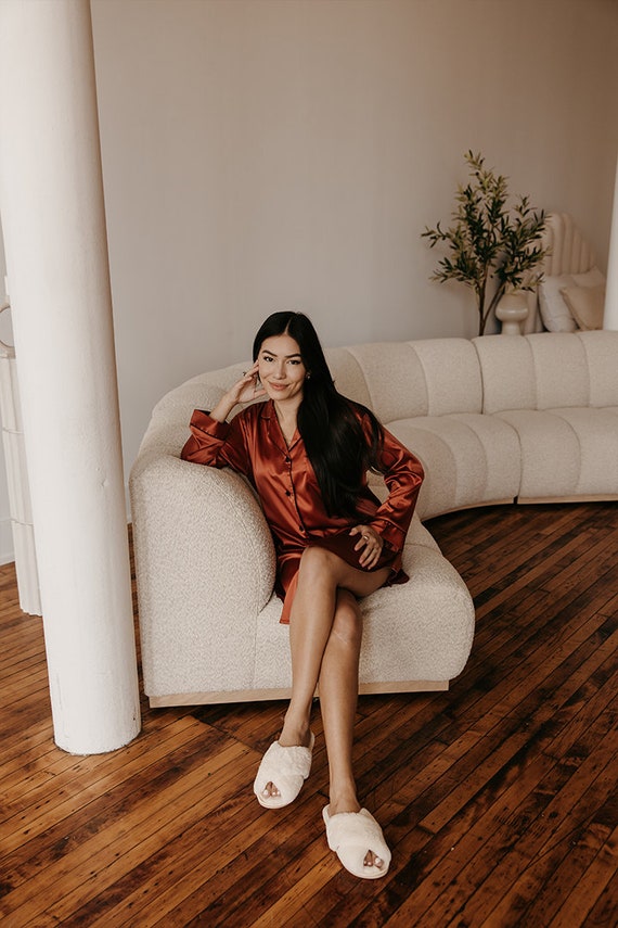 luxury nightwear, personalized satin shirt, soft satin loungewear, satin button down pajamas, satin sleepwear gift, silk style sleepwear