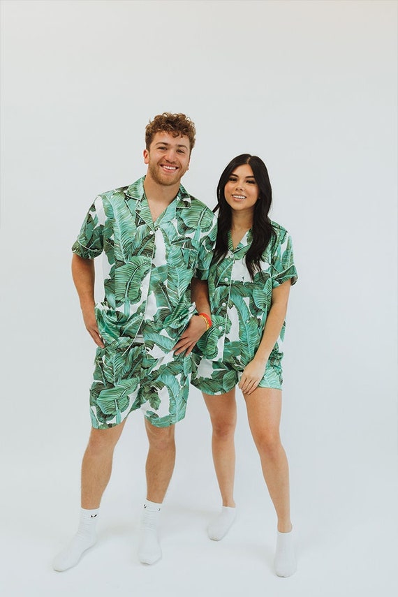 palm leaf men's pajamas, wedding pajamas, tropical pajamas, tropical shorts, groomsmen gifts, best man, men's palm leaf shorts, banana leaf