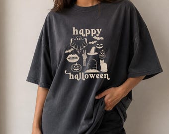 Camiseta adorable de Halloween para mujer, camiseta de temporada espeluznante, camiseta gráfica oversize de moda.