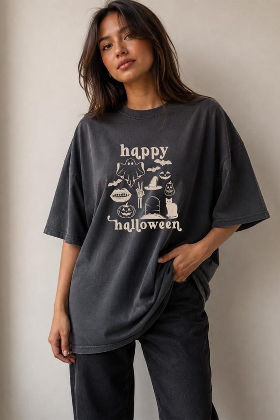 Cute Halloween Tee for Women, Spooky Season Shirt, Trendy Oversized Graphic T-Shirt