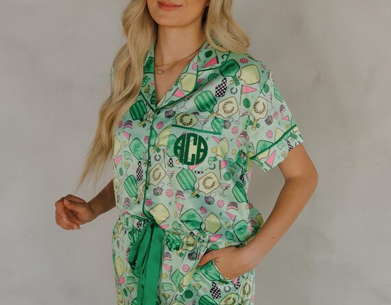 Themed Sleepwear, Silky Pajamas, Party-Ready Gift , Pickleball Pajamas, Pickleball Gift, Silky Sporty Pajamas, Cute Sleepwear, Sporty PJs