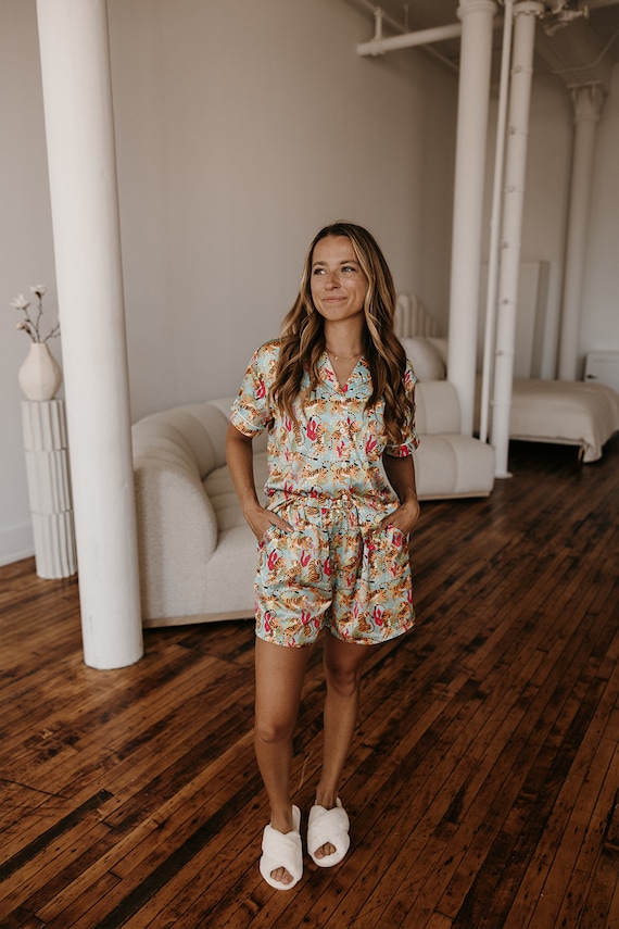 desert pajamas, tiger print pajamas, jungle print pajamas, tiger pajamas, bride, birthday girl, monogram pajamas, animal print pajamas
