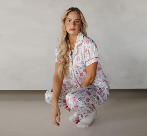 Adorable Bridesmaid Pajama Pants Set – Perfect Bachelorette Party, Cute Wedding Theme PJs, Cute Satin Bachelorette PJs, Bridal Party Gift
