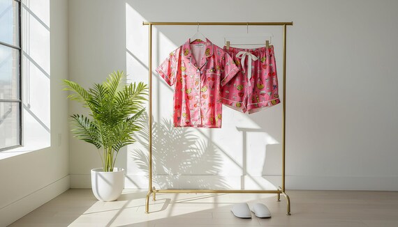 Pink Slumber Party Pajamas, Girls Night In, Pink pattern sleepwear, Bachelorette Party pajamas, Silky satin Sleepwear, Wedding Party pajamas