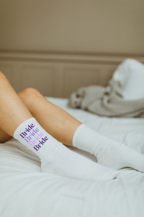 bride socks, big bride energy, big bach energy, wedding socks, wedding favors, purple wedding, pink bride socks, custom, white socks, brde