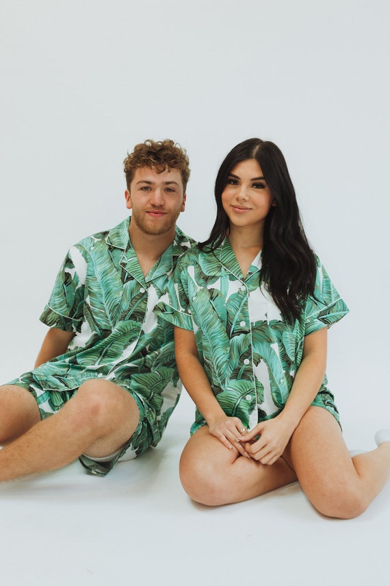couple's pajamas, matching couple pajamas, matching pajamas, wedding party, men's pajamas, Christmas jammies, custom tropical pajamas