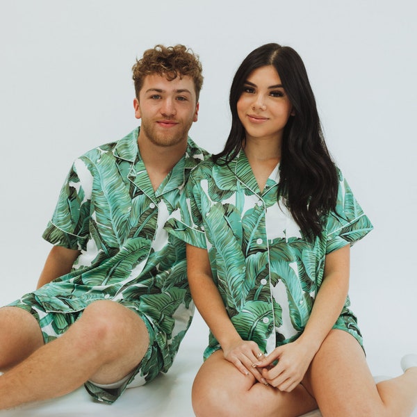 couple's pajamas, matching couple pajamas, matching pajamas, wedding party, men's pajamas, Christmas jammies, custom tropical pajamas