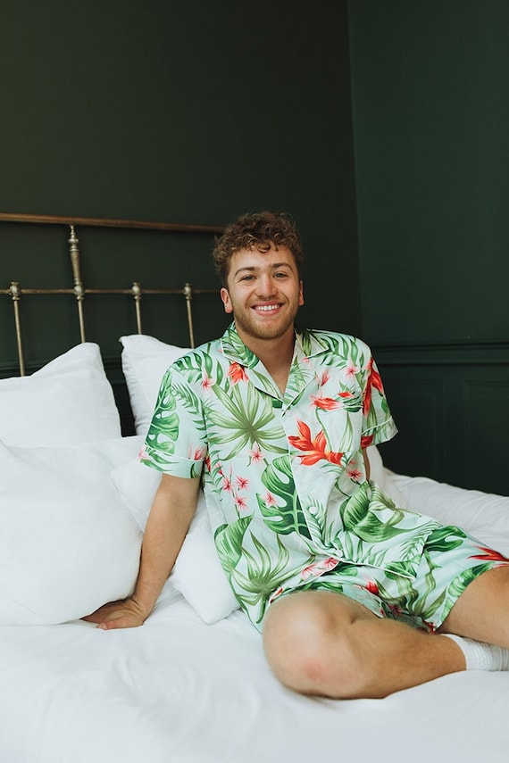 men's tropical pajama set, mens Hawaiian pajamas, monogram pajamas, wedding party pajamas, men's pajamas, Christmas pajamas, custom pajamas