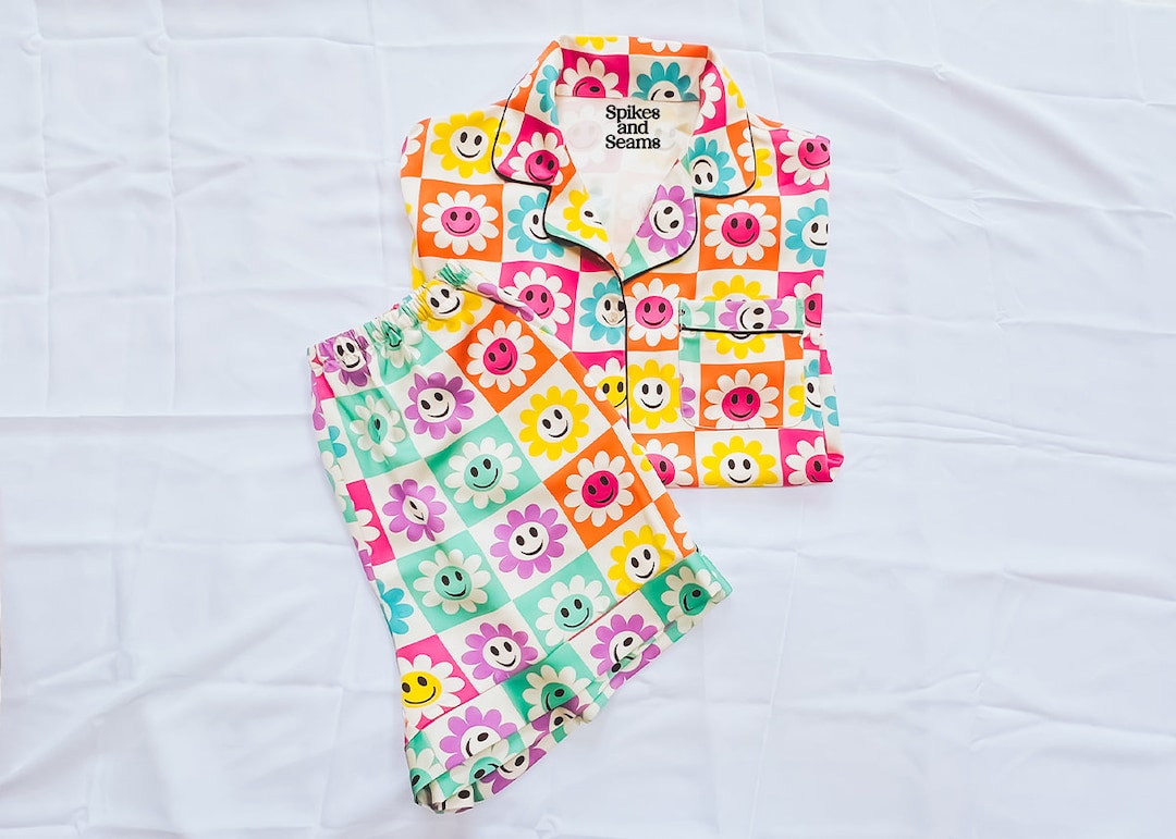 Smiley Face Pajamas Smiley Print Pajamas Pink Wedding Etsy