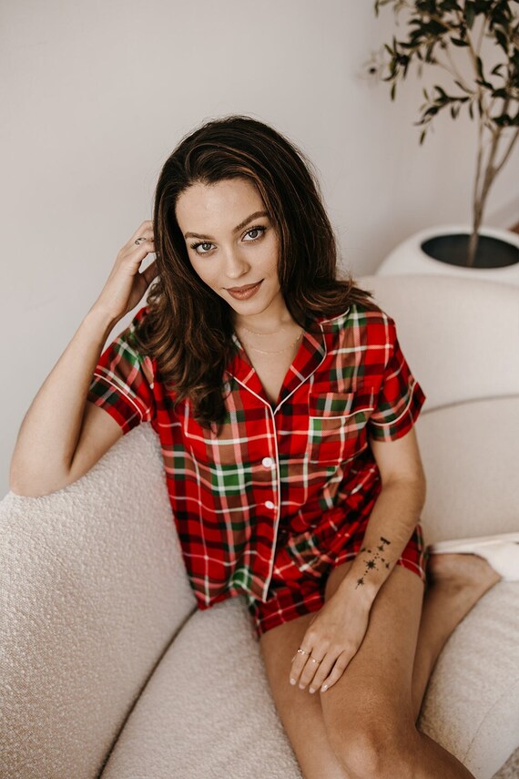 custom Plaid pajamas, womens Christmas pajamas, satin Xmas pajamas, plaid pajamas, Xmas pajamas, custom Christmas pajamas, family pajamas