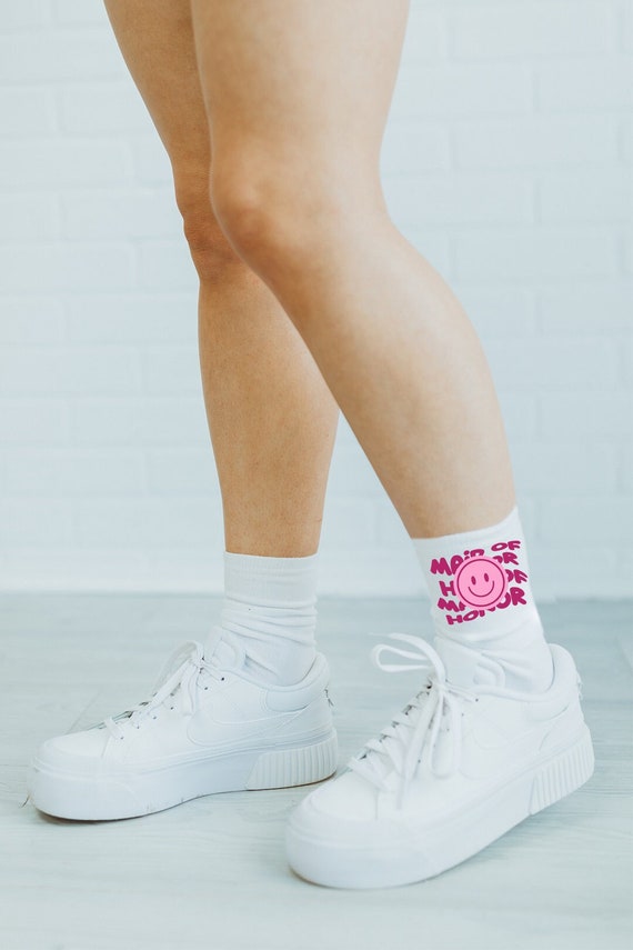 maid of honor, bride tribe socks, bachelorette party socks, bride socks, bridesmaid, wedding socks, wedding favors, smiley, big bride energy