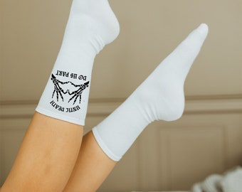 Hasta que la muerte nos separe, calcetines de novia, Hasta que la muerte nos separe, calcetines de boda, boda, regalo de compromiso, calcetines de prometido, calcetines blancos personalizados, novia