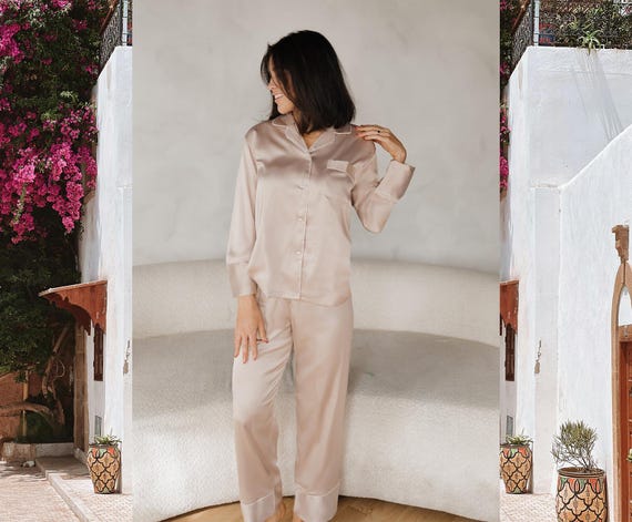 Oyster Satin Pajamas – Chic & Comfy Sleepwear - Vacations Pajamas - Girls’ Getaways - Stylish Matching PJs - Chic Matching Sleepwear - PJs