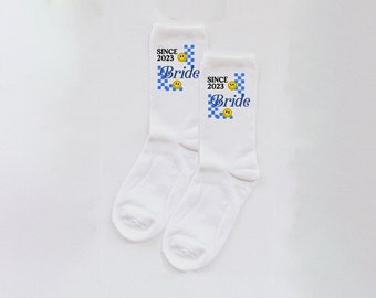 bride socks, bridesmaid, custom crew socks, wedding socks, wedding favors, custom socks, calf socks, crew socks, custom, white socks, brde