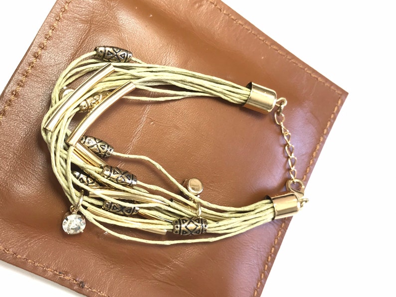 Hemp with gold beads and clasp 7-8.5/' adjustable