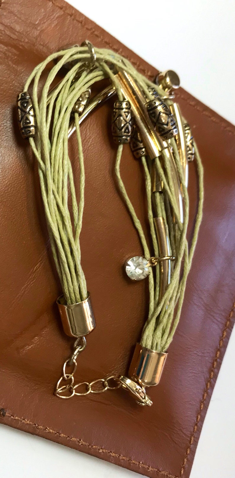 Hemp with gold beads and clasp 7-8.5/' adjustable
