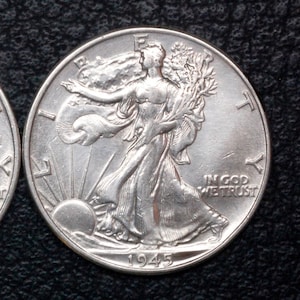 2 Walking Liberty US Half Dollars 90% Silver 30mm - You Receive 2 Different Dates