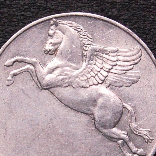 Italy 1948-1950, 10 Lire - Flying Horse Pegasus - You Receive One, Sized Like Kennedy Half Dollar - Great For Making Jewelry