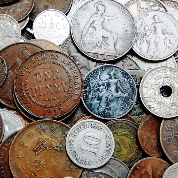 30 OLD Coins - All 70+ Years Old, Date Back to the 1800's + Two 2 Old Foreign Banknotes Free