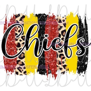 Chiefs PNG Sublimation, Water Slide Design *Instant Download* Digital Transfer, red/yellow/black glitter/leopard