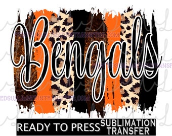 Bengals Sublimation Paint Stroke *READY to PRESS* Print Transfer, orange/black/glitter/leopard Design