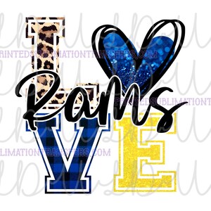 Love Rams PNG Sublimation, Water Slide  Design *Instant Download* Digital Transfer, yellow/blue glitter, leopard