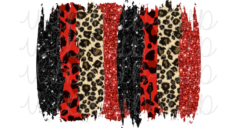 Paint Stroke GlitterRedBlackLeopard PNG Sublimation Water Slide Design *Instant Download* Digital Transfer Christmas Background Cheetah