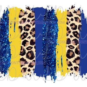 Paint Stroke Blue/Yellow/Leopard PNG Sublimation Water Slide Design *Instant Download* Digital Background Cheetah, glitter