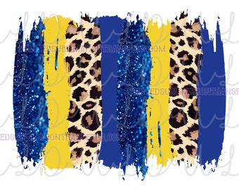 Farbstrich Blau/Gelb/Leopard PNG Sublimation Wasserschiebe-Design *Instant Download* Digitaler Hintergrund Gepard, Glitzer