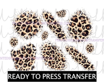 Distressed Patches Leopard Sublimation Design *READY to PRESS* Print Transfer, Cheetah Black/Brown