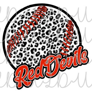 Red Devils Baseball Softball PNG Diseño digital para pantallas o sublimación *Descarga instantánea*, Leopard/Cheetah