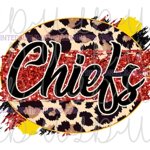 Chiefs PNG Sublimation, Water Slide Design *Instant Download* Digital Transfer, circle, red/yellow/black glitter/leopard