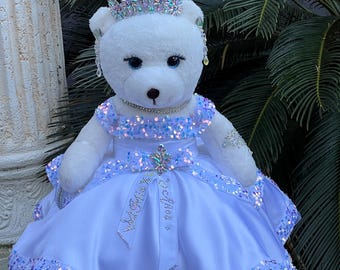 Handmade Princess Teddy Bear Quinceanera Keepsake Decor The white color of the dress