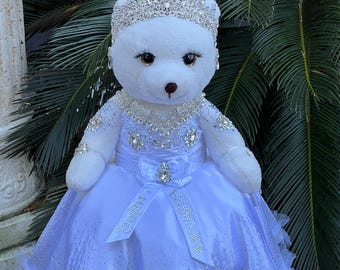 Handmade Princess Teddy Bear Quinceanera Keepsake Decor (23 inch)    White dress