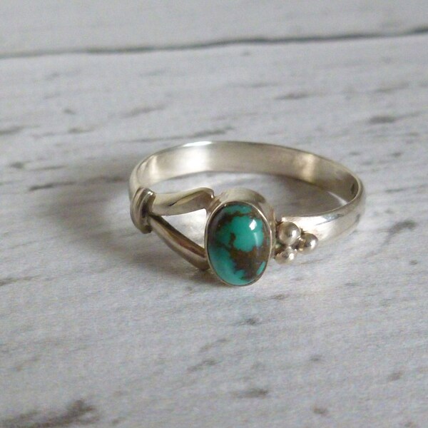 Vintage Sterling Silver Ring with Turquoise and Black Marbled Stone