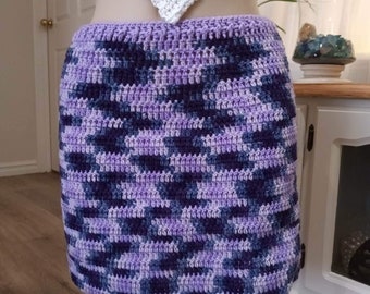 Various purple colours crochet mid thigh length skirt, purple mid thigh length skirt, purple crochet skirt, winter skirt, warm crochet skirt