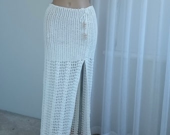 White boho crochet maxi skirt, beach skirt, bikini cover up, crochet beach cover up, crochet skirt, crochet maxi skirt, summer crochet skirt