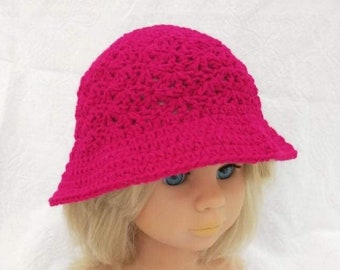 Fuchsia pink hand crocheted bucket hat for girls, sizes 2 to 5 year old, pink crochet sun hat, pink bucket hat, crochet hat for girls