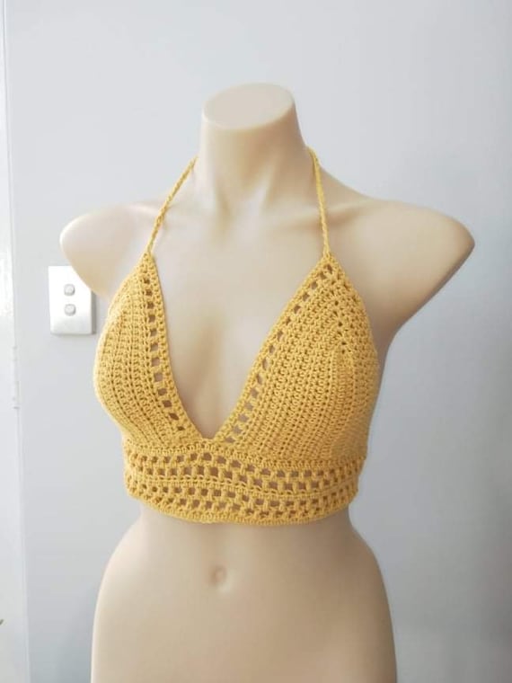 Yellow Crochet Mesh Bandeau Bralette Top 100% Cotton -  Canada