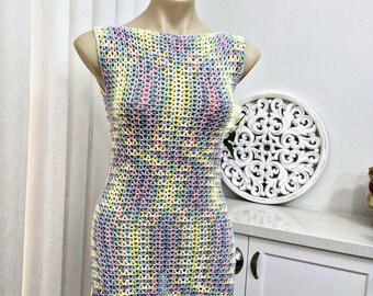 Pastel colors crochet dress, beach dress, summer dress, beach dress, crochet mini dress lacy crochet dress, spring dress, summer mini dress.