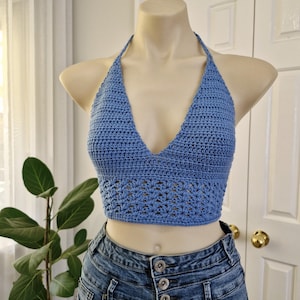Sky blue crochet bikini crop top, bralette festival top, boho crochet top, beach party top, bikini bralette top, blue crochet bikini top.