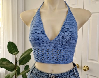 Sky blue crochet bikini crop top, bralette festival top, boho crochet top, beach party top, bikini bralette top, blue crochet bikini top.