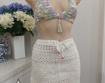 White handmade speckled crochet skirt, winter skirt, warm crochet skirt, beach skirt, summer skirt, made in Australia