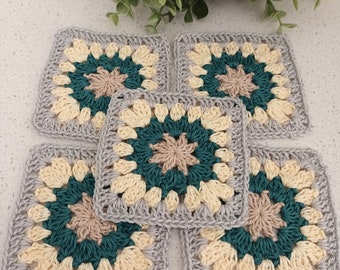 5 pedaços de quadrados de algodão Starburst Crochet Grandma